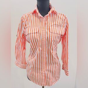 Ralph Lauren Orange and White Striped Women's 100% Cotton Top Medium